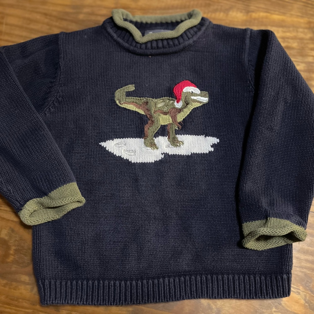 Frost Dinosaur In Santa Hat Knit Holiday Sweater, Toddler Boy Small unique
